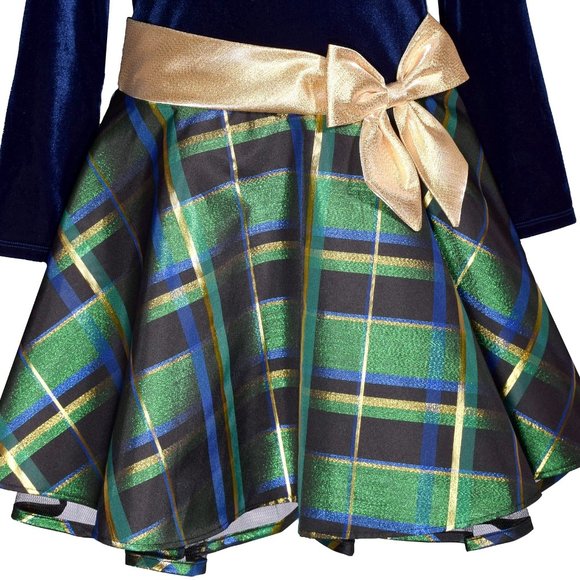 Bonnie Jean Girls Blue Velvet Plaid Taffeta Drop-Waist Hipster Holiday D… - Picture 3 of 5